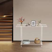 kangten Transparent Acrylic Narrow Table Sofa Table, 40 Inch Double-Layer Narrow Table, Multifunctional Transparent Foyer Table, Each Layer Can Carry 88.18 Pounds, Can Be Used As Sofa Table, Small Coffee Table, Display Rack Or Decorative Rack Fichiouy 3-Tier Shelving Storage Acrylic Console Table, Small Entryway Table With Open Shelves For Hallway, Living Room (39.37 * 7.87 * 31.5in) A Nice Gift - Thông thoáng - Xem 7