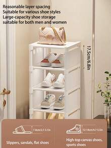 时尚可伸缩鞋架 | 无需工具即可组装，节省空间设计，适用于现代客厅、卧室和玄关 - 白色 - 查看 6