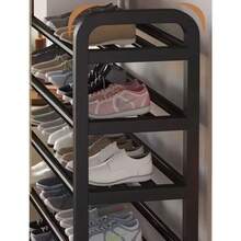 Durable 5-Layer Black Shoe Rack - Space-Saving Narrow Design, Wooden-Free Iron Craftsmanship, Suitable For Floor Installation In Foyers, Dormitories And Living Rooms, Shoe Rack, Wall-Mounted Shoe Rack, Vertical Shoe Rack, Foldable Shoe Rack, Wall Shoe Rack, Small Shoe Rack, Shoe Rack, Shoe Rack Organizer With Door, Shoe Rack With Cover, Over-The-Door Shoe Rack, Hanging Shoe Rack Organizer, Dormitory Essential, Living Room Decoration, Modern Storage Device, Fashionable Shoe Rack, Iron Structure, Lightweight Rack, Multi-Layer Rack, Small Space Solution, Apartment Living - Black - View 7
