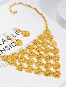 3pcs/Set 24K Gold Dubai Style Jewelry Set, Women Necklace And Earrings, Gold Alternative, Gold Jewelry Set, Saudi Arabia Fashion Accessories