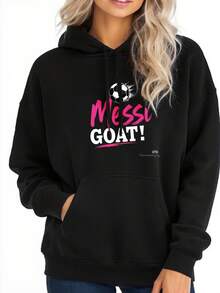 Women's Oversized Hoodies Sweatshirts Messi Goat Soccer Ball Design Letter Print Graphic Hoodie Unisex Hoodies Long Sleeve Pocket Pullover, Girls Womens Fall Fashion 2025 Pullover Sweaters Winter Clothes Loose Fit Long Sleeve Drawstring Design Hoody Sweatshirt Autumn Party, Soft Fabric, Casual Wearers Gift For Women Size S-3XL - 黑色 - 查看 2