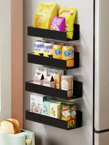 1/2 Pcs Magnetic Spice Rack Organizer, Suitable For Refrigerator And Oven, Black Fridge Storage Rack - Multicolor - View 7