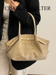 1 szt. CHAIKA & KILTER Jednokolorowa torba na ramię z zamszu, damska torba na ramię o dużej pojemności w stylu vintage, z plisowanym wzorem, regulowany pasek w talii, dwa uchwyty, zapięcie na magnes, odpowiednia do podróży, na zakupy, randki, prezent dla kobiet, idealna dla nastolatek, studentek, początkujących i pracowników umysłowych, idealna do biura, szkoły, pracy, biznesu, dojazdów do pracy, na świeżym powietrzu, w podróży, na piesze wędrówki - Kolor khaki - Zobacz 6