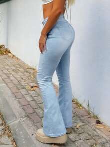 MYOURSA Quần Jeans Ống Loe Nữ Co Giãn Cạp Cao Quần Denim Thanh Lịch Thường Ngày Đi Làm Hẹn Hò Dạo Phố Thời Trang Trường Học Quần Áo Màu Xanh Nhạt - Rửa nhẹ - Xem 2