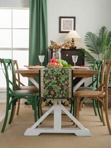 Khăn trải bàn hình chữ nhật jacquard họa tiết hoa xanh phong cách đồng quê Mỹ có tua rua, thích hợp sử dụng hàng ngày, lễ hội, dã ngoại, tiệc tùng, sinh nhật, tiệc trà bình thường, mọi mùa - Nhiều màu - Xem 2