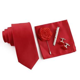 ZONFAZ 5pcs/Set Men's Business Formal Tie & Handkerchief & Cufflinks & Lapel Pin & Tie Clip Combo Suit, Wedding & Party Essentials