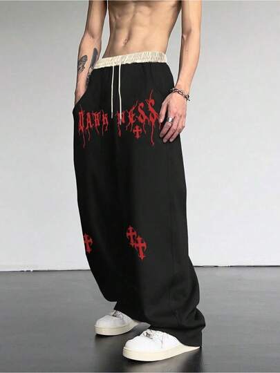 Pantalones casuales para hombre con estampado de letras cruzadas, estilo americano vintage,cómodos, ligeros y versátiles, transpirables y modernos, perfectos para diario, calle, trabajo o actividades de ocio, juveniles y elegantes, disponibles en varios colores y tallas, look casual y funcional, combinables con camisetas, sudaderas o chaquetas para un estilo moderno y confortable todo el día.