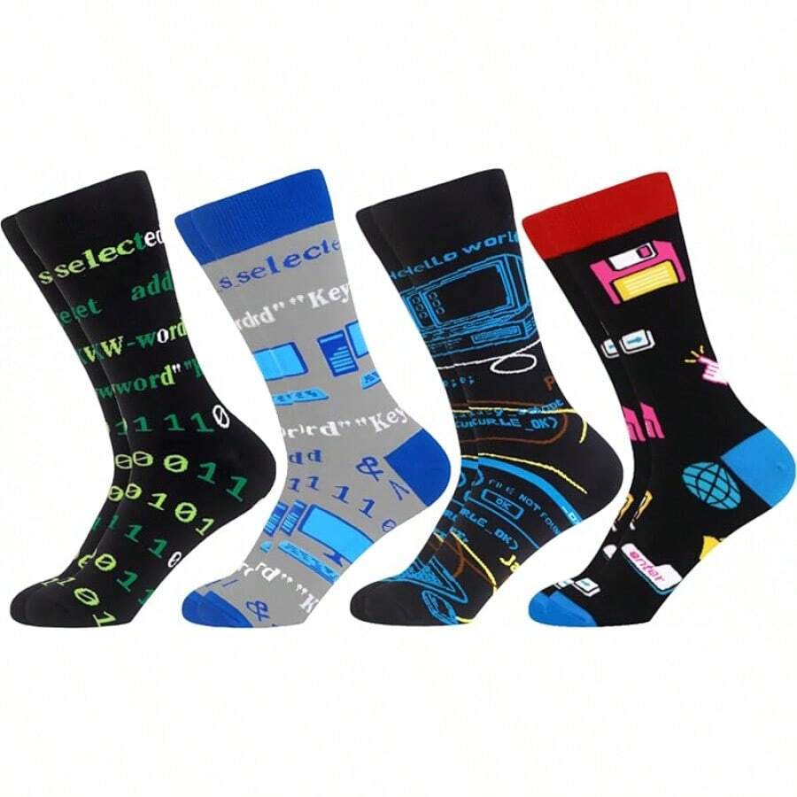 Men's Funny Novelty Crazy Pattern Dress Socks For Gifts - 黑色/綠色/藍色/灰色/多色編程器-4m - 查看 1