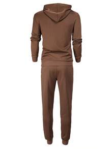 Men's Lightweight Hoodie And Sweatpants Set, Casual Outfit With Pockets, Drawstring Waist Pants, Versatile For Spring/Autumn, Suitable As Gift For Husband/Boyfriend, Street, Commute, Outdoor, Holiday - Coffee Brown - View 2