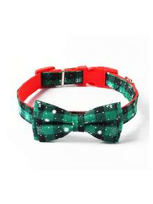 Christmas Pet Collar, Bowknot Dog Collar, Christmas Snowflake Print Cat Collar