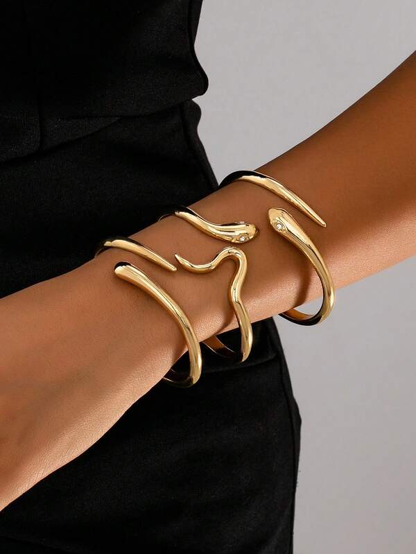 1pc/3pcs Set Teardrop & Snake Shaped Bangle Bracelets For Women, Suitable For Daily Wear
