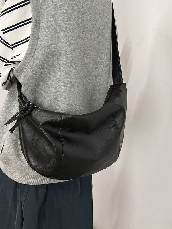 PU Leather Casual Shoulder Bag, Large Capacity, Black, Fashion Crossbody Bag, Travel Bag, Suitable For Commuting, Students, Travel, Shopping