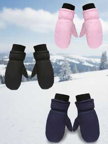 1 件儿童冬季保暖手套，防风滑雪手套，适合户外运动，男孩女孩滑雪、滑冰、单板滑雪、铲雪、雪橇和其他冬季户外活动，圣诞礼物