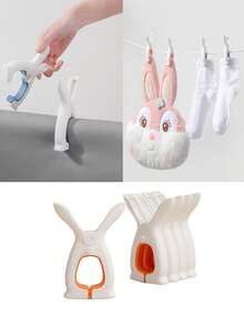 [Cuteness Is Coming] 1pc Cute Little Rabbit Non-Slip Windproof Clip, Multi-Functional Clothespin Balcony Windproof Clip Cute Rabbit Ear Quilt Fixing Device, No Longer Afraid Of Clothes And Quilts Being Blown Away By The Wind - Multicolor - View 10