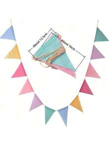 12pcs/Set, 4M--6 Colors Retro Colorful Linen Triangle Flags, Birthday Wedding Halloween Christmas New Year Party Decor Flags Garland Home Decoration Autumn Wedding Colorful Flags, Home Decor... Outline Does Not Affect Use. All Subject To The Actual Item. Suggest Caution When Purchasing.