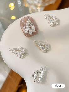Beautizon Nailartlab 5pcs New Christmas Nail Art Alloy Decor Set, Luxury Rhinestone & Pearl Christmas Tree Nail Decorations - Multicolor - View 9