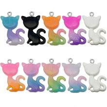 10 buc pandantive cu rășină mixtă aleatorie, în două tonuri, cu gradient de pisici, pentru brățări, coliere și cercei DIY - Consumabile pentru realizarea de bijuterii fine, cu formă drăguță de pisică, pentru decorare artizanală lucrată manual