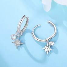 Orstarry 1 Pair Of S925 Hypoallergenic Sterling Silver Hoop Earrings Star, Moon And Sun Motif Earrings Minimalist, Elegant And Graceful Style Ladies' Gift, Birthday Commemorative Item, Valentine's Day Present