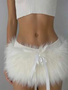 1 Dây thắt lưng màu trắng mờ phong cách Boho, Thắt lưng lông giả cổ điển Y2K, Phụ kiện gợi cảm, Thích hợp cho áo khoác, quần jean, váy, trang phục hàng ngày, tiệc tùng, Halloween - Lông trắng - Xem 6