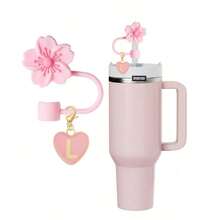 2pcs/1set Heart & Letter Pomegranate Flower Straw Topper, Pink Cup Letter Marker, And Silicone Pomegranate Flower Reusable Straw Cap 10mm Wide Straw, Cute Letter Decorations, Suitable Modern Minimalist Glass Cups - 粉色 - 查看 11