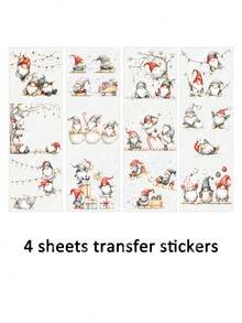 4 Sheets Cute Santa Claus Christmas Gnomes DIY UV DTF Rub On Transfer Stickers Crafts, Greeting Cards Transfer Stickers, Junk Journal, Tumbler Glass Jars, Coffee Mugs Cup Wraps, Bottles Vase, Laptops Phone Cases, Illustration, Scrapbooking, Winter Xmas Party Home Decor, 10cm