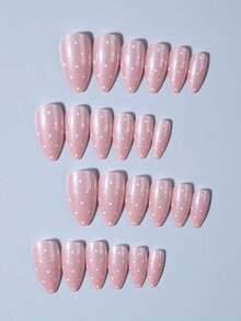 24pcs Short Oval 3D Gel Nail Stickers, Create Pearl Flower Nail Art, French Acrylic Press-On Nails, Short Size Perfectly Fit False Nails Set, Includes: 1pc Jelly Gel And 1pc Nail File, Easy To Wear, French Nail Stickers Suitable For Women And Girls For Daily, Party And Other Occasions - Màu Hồng baby - Xem 5
