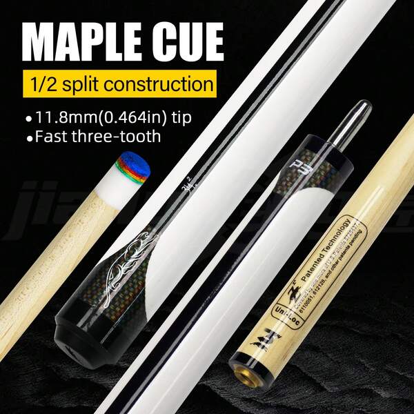 [ P3 Series] Hard Maple Pool Cue, 58.3 Inches/148.2cm | 11.8mm Rainbow Multilayer Leather Tip + 3-Prong Quick Release | 19-21oz Professional Grade Weight | Includes Joint Protector Cap | Suitable For American 9-Ball, 8-Ball, Carom, And Chinese 8-Ball. Perfect Christmas Gift For Men. White.