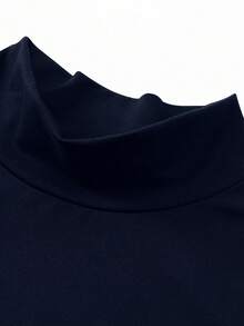 EARO 女士春夏性感高开衩褶皱紧身连衣裙，高领长袖休闲派对连衣裙，优雅 - 藏蓝色 - 查看 4