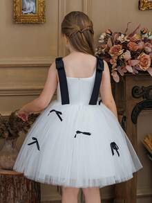 Elegantes Prinzessinnenkleid für Kleine Mädchen mit Spaghettiträgern, Schleife und Tüll, geeignet als Geburstagskleid, für Bankette, Abschlussbälle, formelle Anlässe, Feierlichkeiten, Blumenmädchenkleid zur Hochzeit - Weiss - Übersicht 7