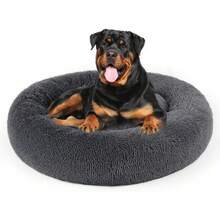 Ultra - Soft Faux Fur Round Plush Donut Cuddler Bed For Large, Medium, And Small Dogs And Cats, Cat Calming Bed - Màu xám đen - Xem 11