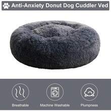 Cozy Self-Warming Faux Fur Donut Cuddler Round Plush Pet Bed (20 X 20 X 8 Inch, Light Pink) - Navy Grey - View 5