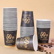 10个/20个/60个，50岁生日快乐纸杯，黑金配色，一次性50岁生日餐具派对杯，50岁生日派对装饰纸杯，男女通用，适合男士、女士、男士、女士，50岁生日派对用品，餐桌装饰 - 多色50歲 - 查看 4