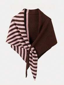 1pc Knitted Striped Color Block Triangle Scarf/Shawl