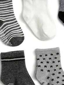 6 Pairs Cotton Baby/Toddler Anti-Slip Grip Socks With Star & Stripe Patterns, Breathable