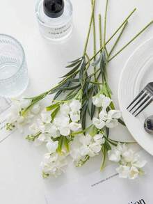 6支/480支仿真铃兰，白色百合花，丝绸花，婚礼花束，五月花桌饰，家居花园婚礼派对装饰，插花，仿真花，仿真植物，房间装饰，家居装饰 - 白色 - 查看 6