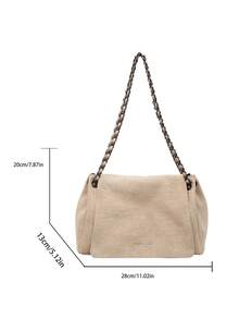 low tea 1 pieza Bolso de hombro de mujer de tela de ante de unicolor, estilo vintage, forma cuadrada, correa de cadena, cierre de solapa, se puede usar como bolso de hombro o bandolera, adec - Caqui - Ver 4
