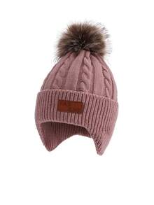 1 Stück Kinder gestrickte Beanie Mütze mit Bommel, warme Ohrenklappe Winter Kappe für Jungen und Mädchen