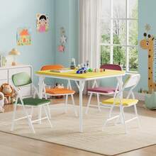 Mesa plegable y sillas de 5 piezas, mesa de actividad y sillas para comedor, guardería, aulas - Amarillo - Ver 1
