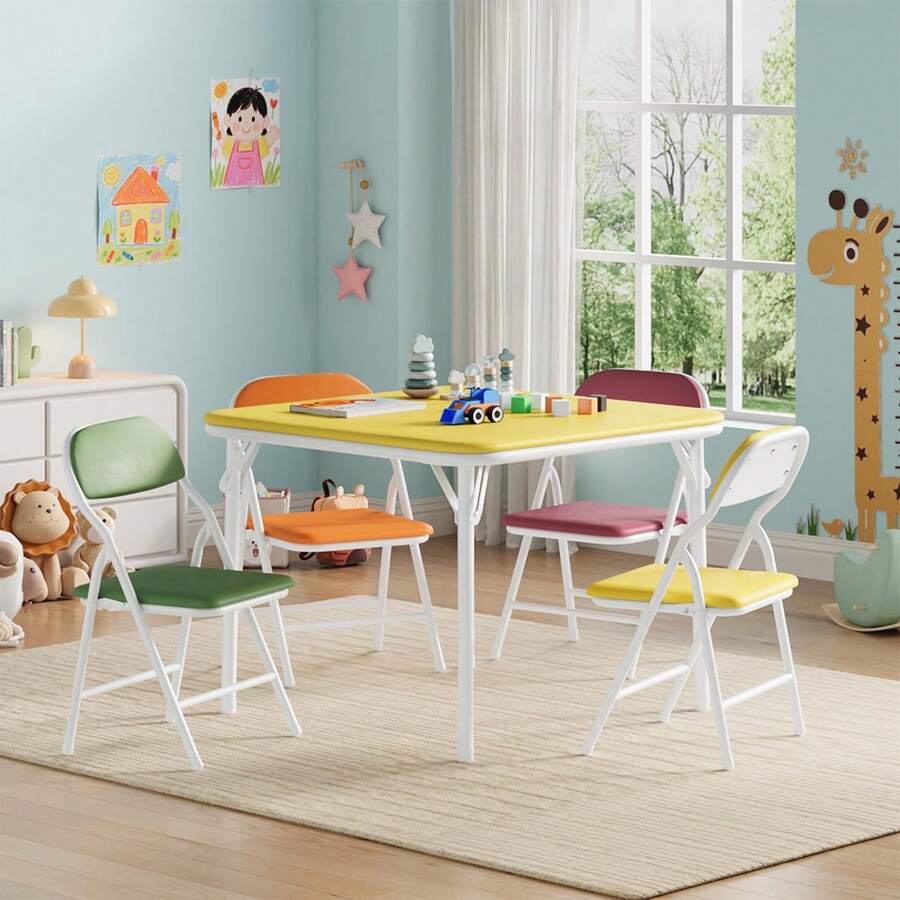 Mesa plegable y sillas de 5 piezas, mesa de actividad y sillas para comedor, guardería, aulas - Amarillo - Ver 1