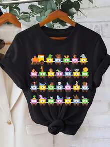 26 Letras Tren - Camiseta de Manga Corta Estilo Regular - Negro - Ver 11