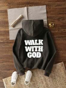 Young Boy Casual Comfortable Loose Thick Knitted Pullover Hooded Sweatshirt - Dark Grey - View 2