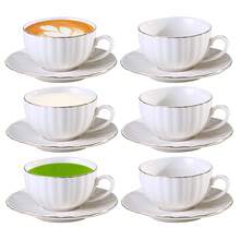 Porcelain Tea Cups And Saucers With Gold Trim , British Coffee Cups, Tea Cup Set, Porcelain Tea Set, Cappuccino Cups, Latte Cups,White Tea Cup Set For Women Home Kitchen Office Coffee Shop Tea Party - White - View 9