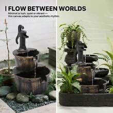 Outdoor Water Fountains, 27" Tall 2-Tier Barrel And Pump Waterfall Fountain And Pump For Outdoor Patio Garden Backyard Decking, 11 L Water - 銅色 - 查看 5