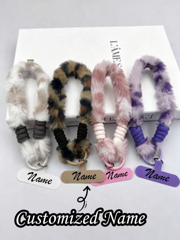 1pc Customizable Fall/Winter Color-Blocked Leopard Faux Fur Phone Strap/Wrist Strap/Bag Doll CCD Accessory Anti-Lost Lanyard - Perfect Gift For Him, Perfect Gift For Her, Girlfriend, Family, Friends, Son, School Students, Workers, Children, Schools, Families, Offices.