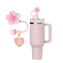 2pcs/1set Heart & Letter Pomegranate Flower Straw Topper, Pink Cup Letter Marker, And Silicone Pomegranate Flower Reusable Straw Cap 10mm Wide Straw, Cute Letter Decorations, Suitable Modern Minimalist Glass Cups - 粉色 - 查看 28