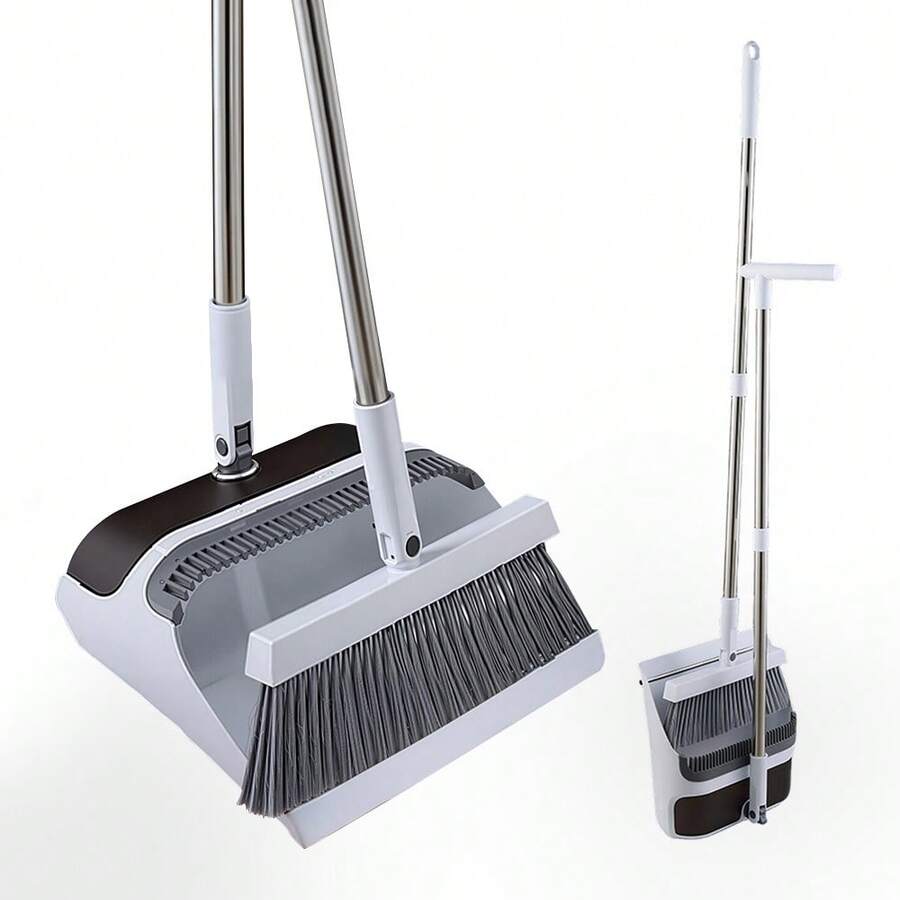 LIVINGANDHOME Living And Home Folding Broom And Dustpan Set,90° Rotable Dustpan With 180° Rotating Head,Cleaning Tools Set For Floor Cleaning - Greyish White - View 1