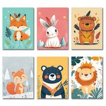 6 件套无框 DIY 成人数字油画入门套装 插画卡通动物数字油画 手工艺品 DIY 制作套装 适用于家居墙面装饰 20x30 厘米/7.87x11.81 英寸 - 彩色 - 查看 2