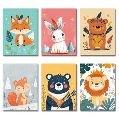 6pcs Frameless Diy Painting By Numbers For Adults Starter Kit Illustration Cartoon Animals Picture By Numbers Handicrafts Diy Making Kits For Home Wall Decors 20x30cm/7.87x11.81inch