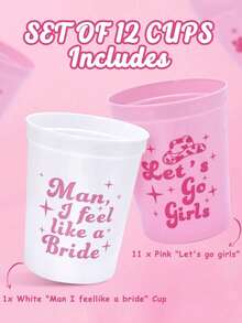 12pcs Reusable 16oz Plastic Cups For Bachelorette Party, Cowgirl Bride Themed Vintage 70s Bachelorette Party Decorations, Suitable For Graduation Gifts, Bachelorette Party Favors
