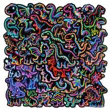 56Pcs Neon Dinosaur Stickers, Fashion Gradient Various Dinosaur Animal Graffiti Stickers, Waterproof Decals For Phone Case Water Bottle Travel Suitcase, Teens And Adult Back To School. - 彩色 - 查看 1